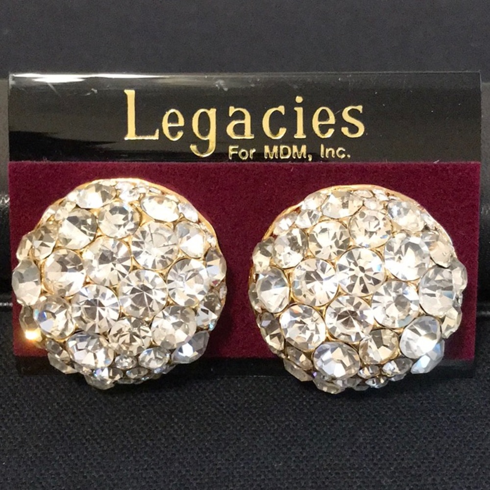 STUNNING CRYSTAL ENCRUSTED LARGE GOLD TONE CLIP EARRINGS NWT APPROX 2 INCHES